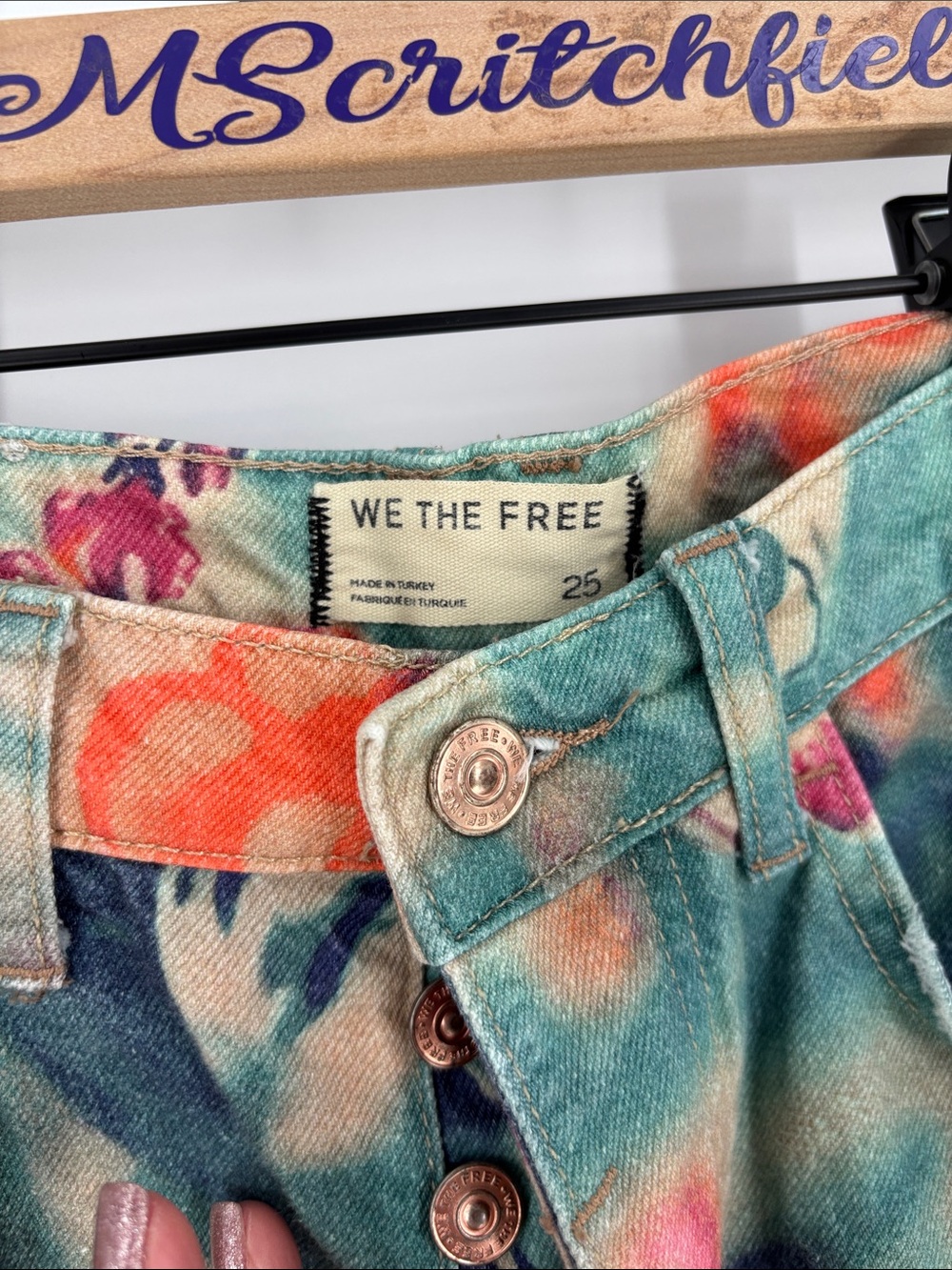 We The Free Good Luck floral Printed Barrel Jeans 25 - Picture 2 of 4